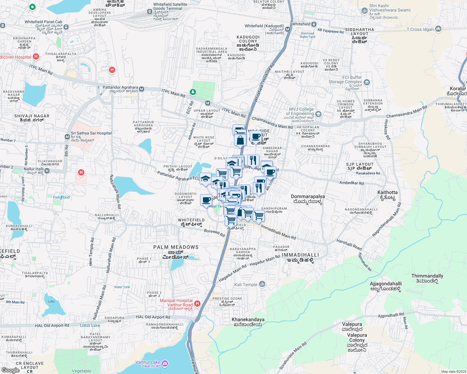 map of restaurants, bars, coffee shops, grocery stores, and more near 4th Cross Road in Bengaluru