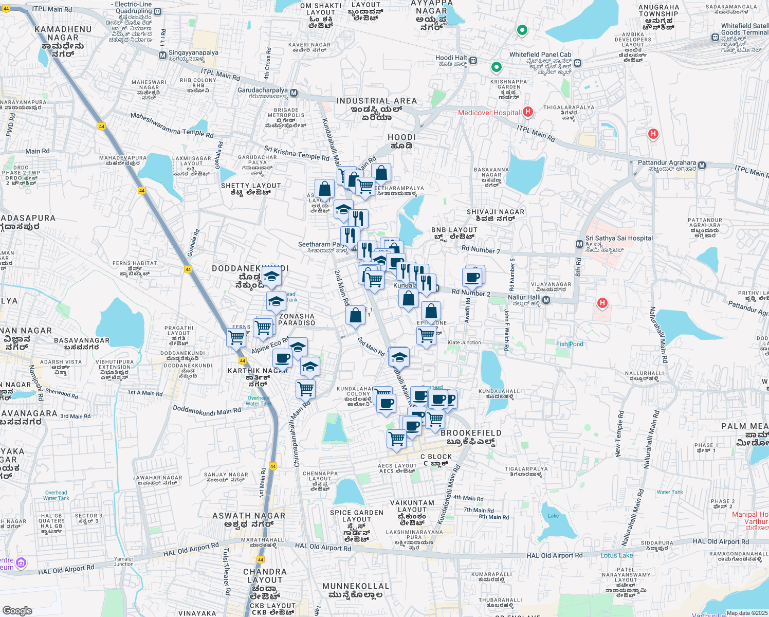 map of restaurants, bars, coffee shops, grocery stores, and more near in Bengaluru