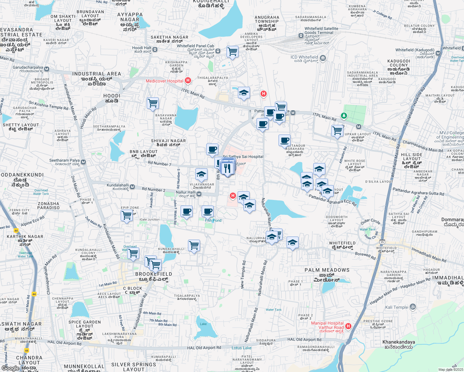 map of restaurants, bars, coffee shops, grocery stores, and more near in Bengaluru
