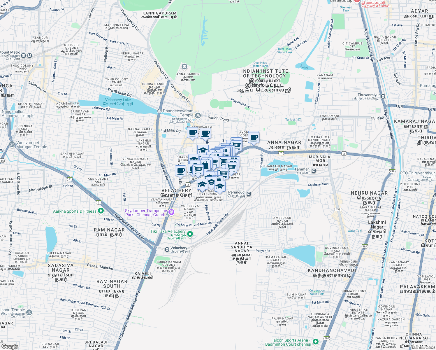 map of restaurants, bars, coffee shops, grocery stores, and more near 5 12th Street in Chennai