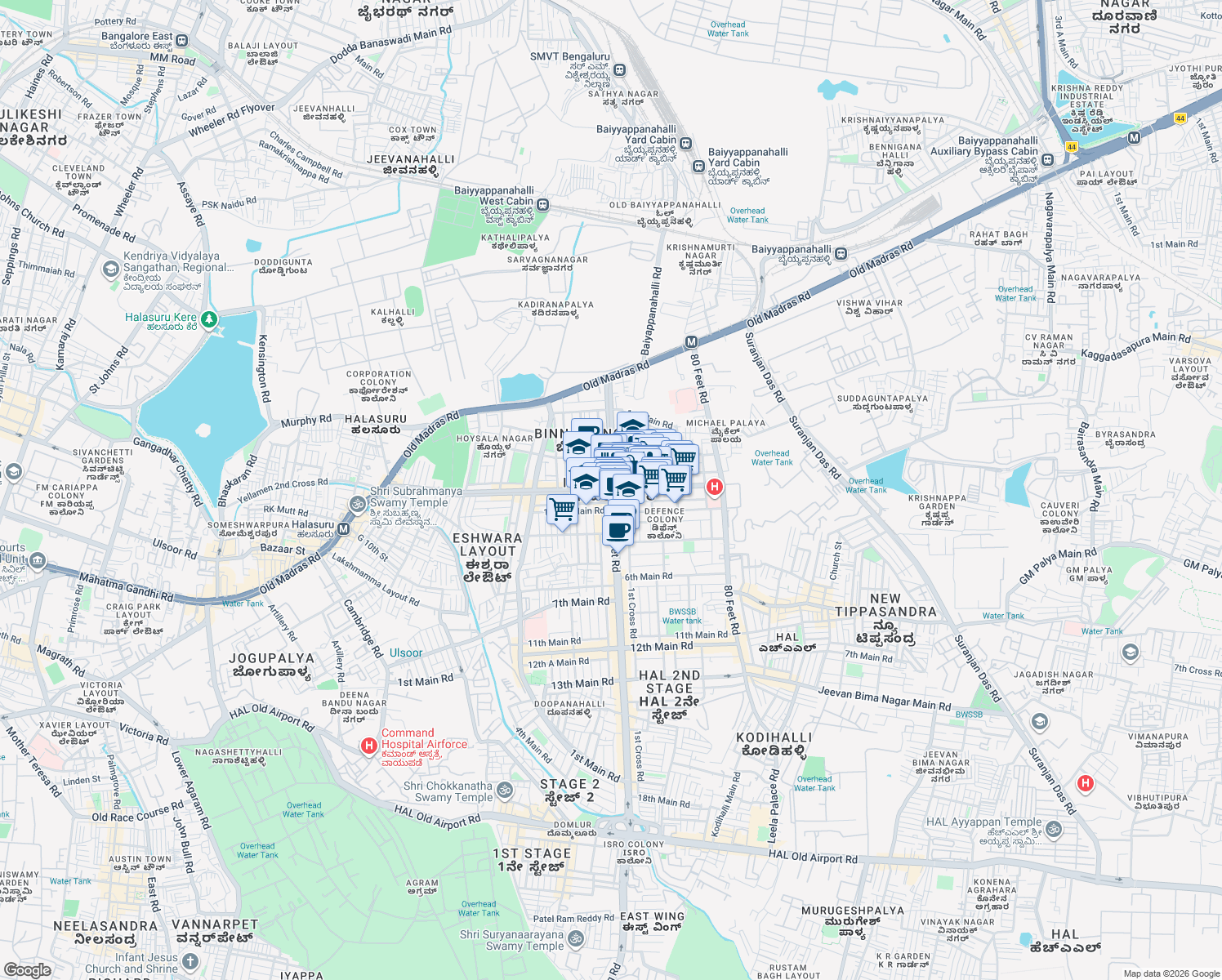 map of restaurants, bars, coffee shops, grocery stores, and more near in Bengaluru
