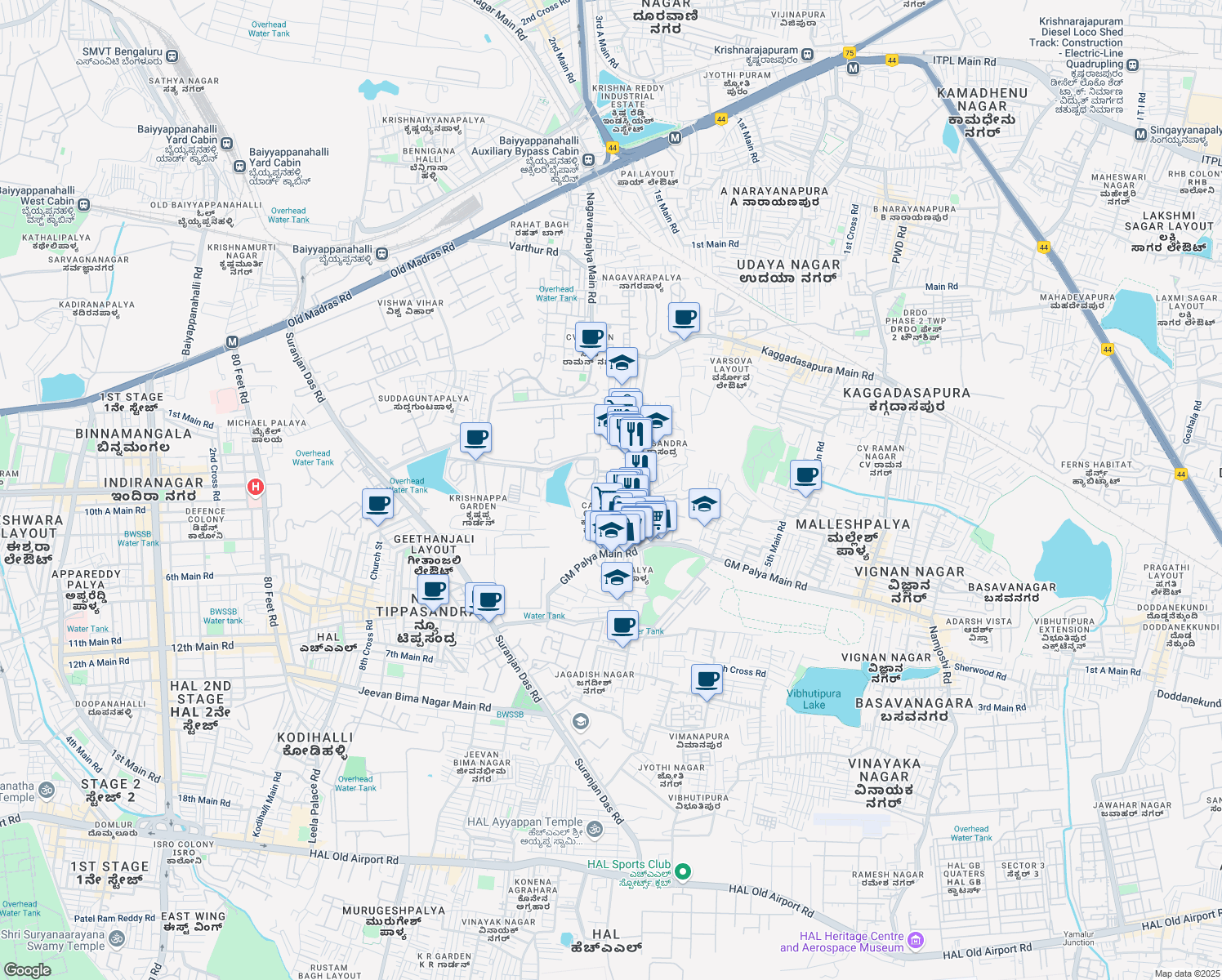 map of restaurants, bars, coffee shops, grocery stores, and more near in Bengaluru
