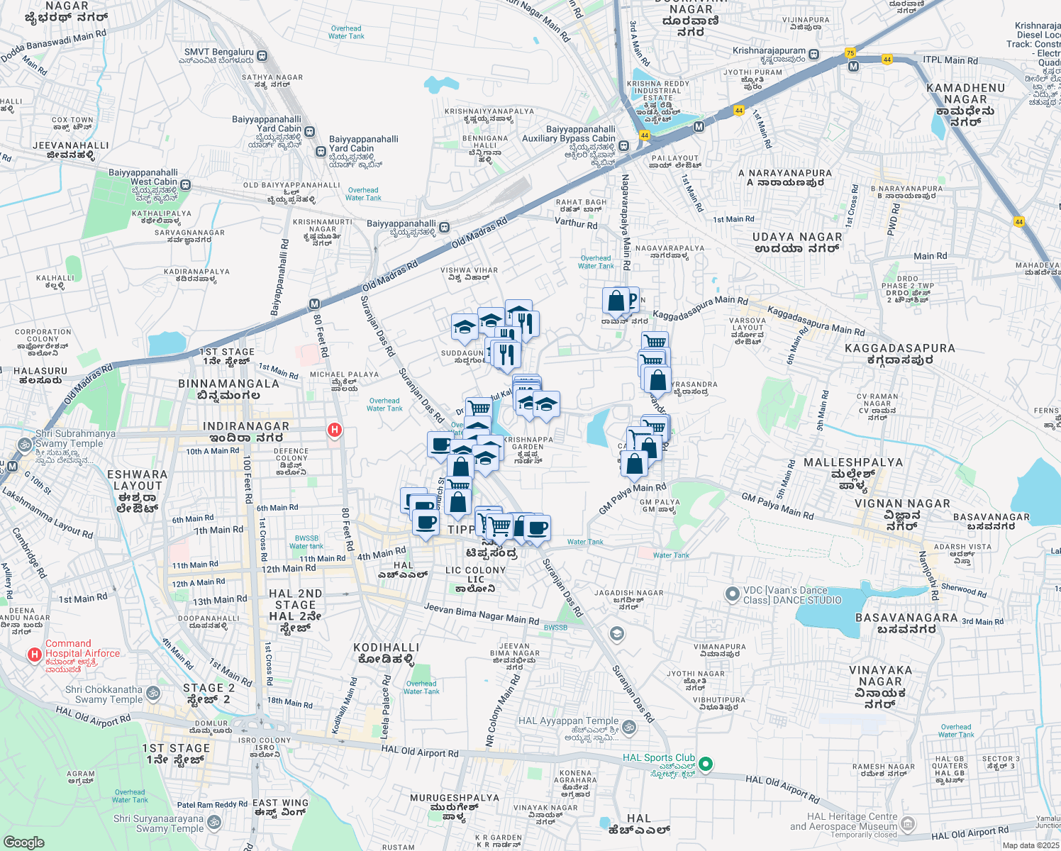 map of restaurants, bars, coffee shops, grocery stores, and more near in Bengaluru