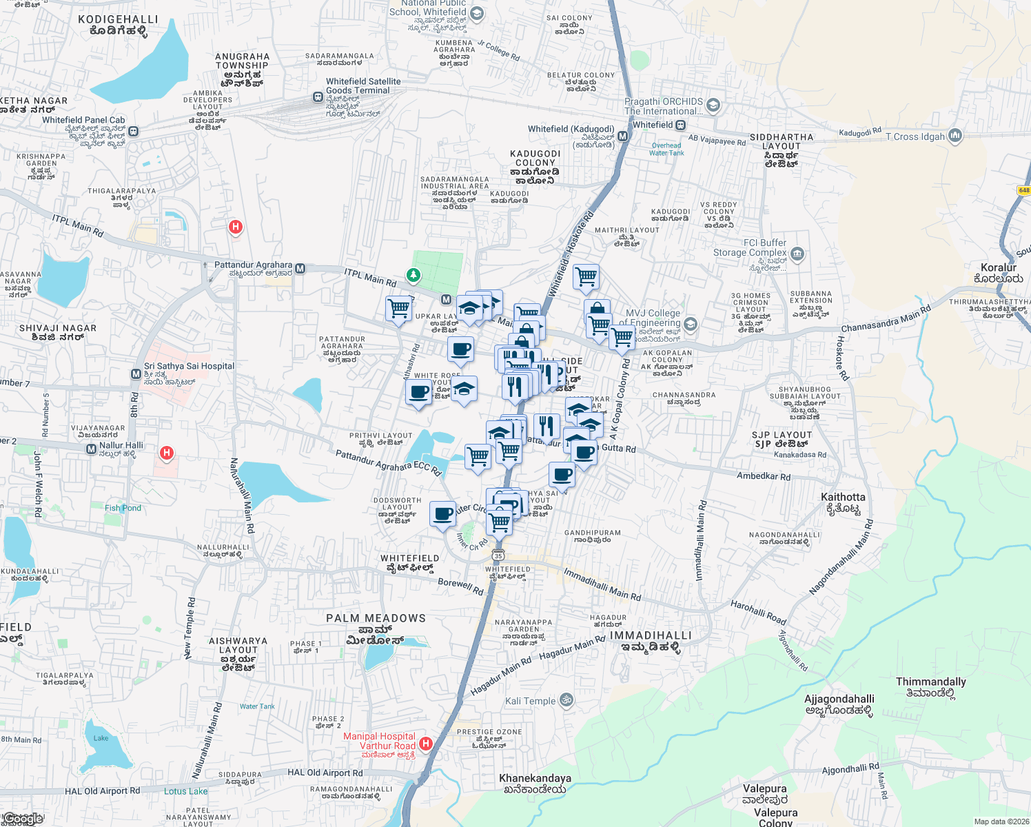 map of restaurants, bars, coffee shops, grocery stores, and more near in Bengaluru