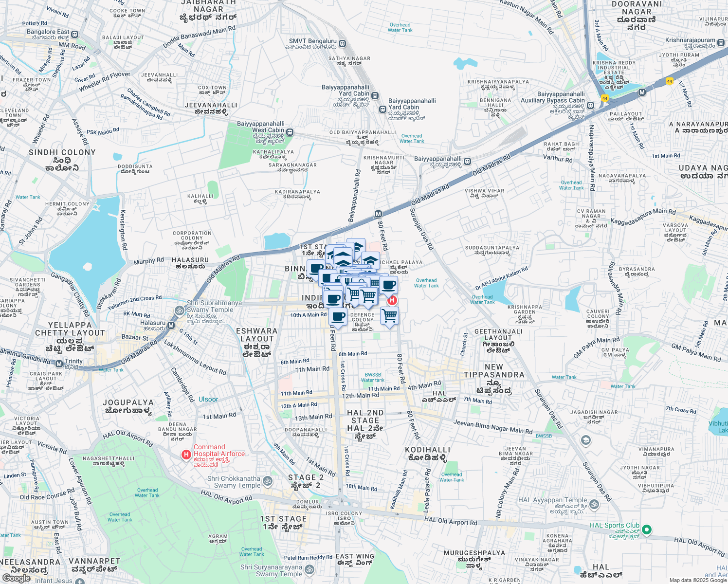 map of restaurants, bars, coffee shops, grocery stores, and more near Shri Krishna Temple Road in Bengaluru