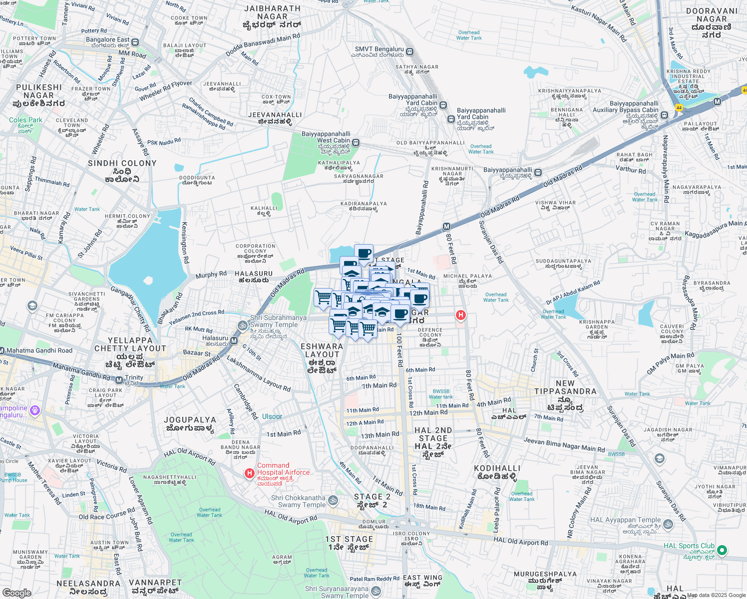 map of restaurants, bars, coffee shops, grocery stores, and more near 10th Cross Road in Bengaluru