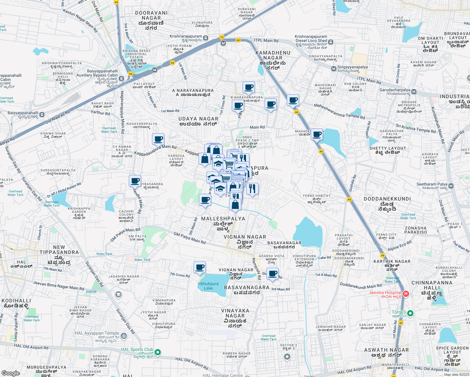 map of restaurants, bars, coffee shops, grocery stores, and more near 53 26th A Cross Road in Bengaluru