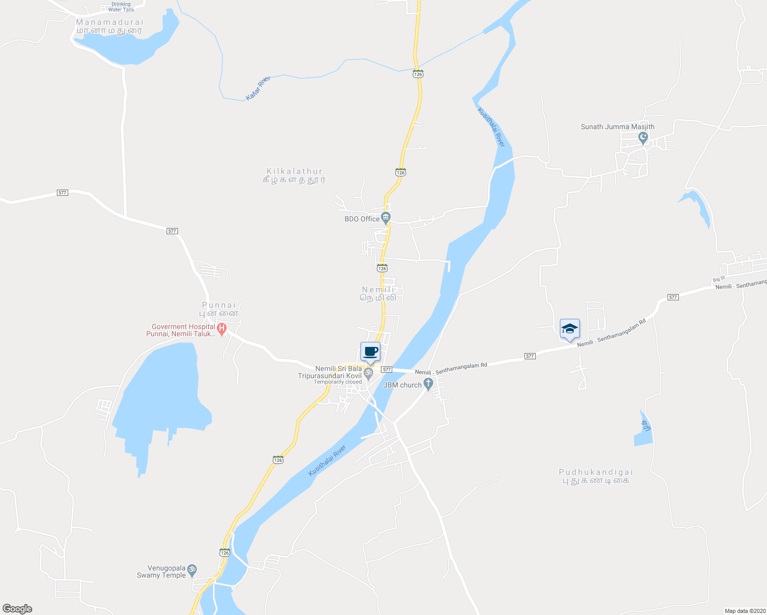 map of restaurants, bars, coffee shops, grocery stores, and more near State Highway 126 in Nemili