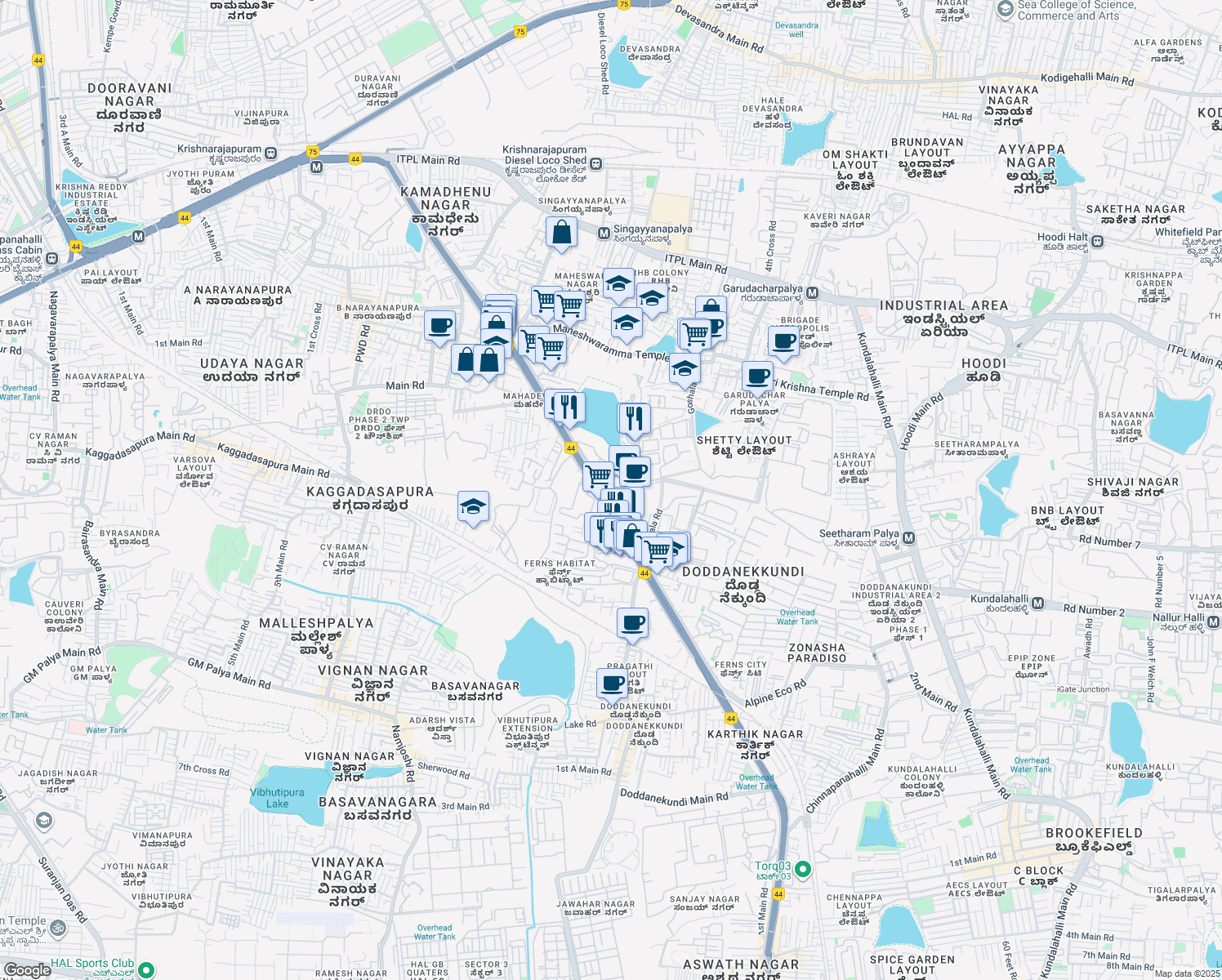 map of restaurants, bars, coffee shops, grocery stores, and more near in Bengaluru