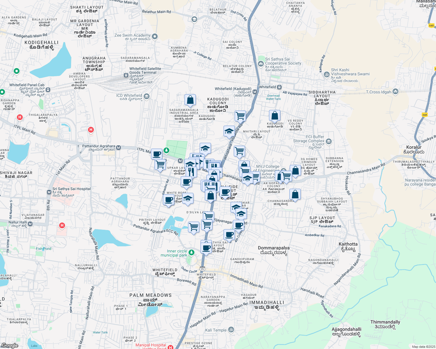 map of restaurants, bars, coffee shops, grocery stores, and more near ITPL Main Road in Bangalore