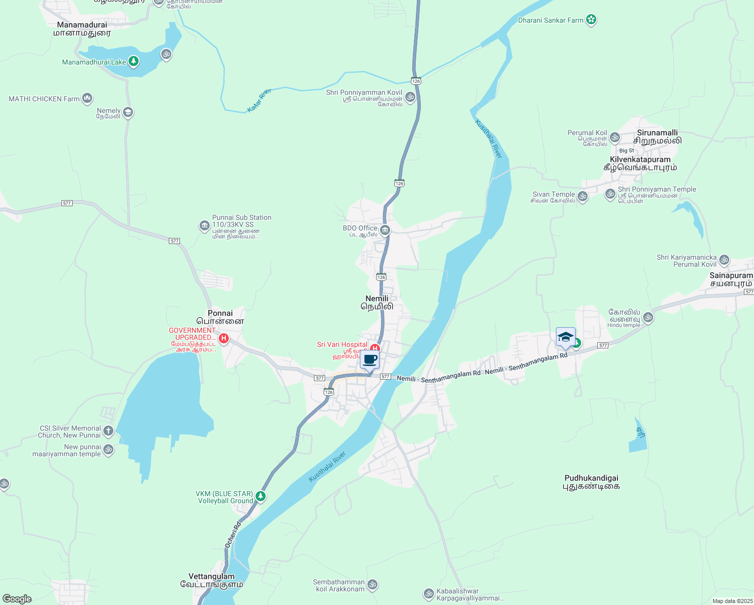 map of restaurants, bars, coffee shops, grocery stores, and more near State Highway 126 in Nemili