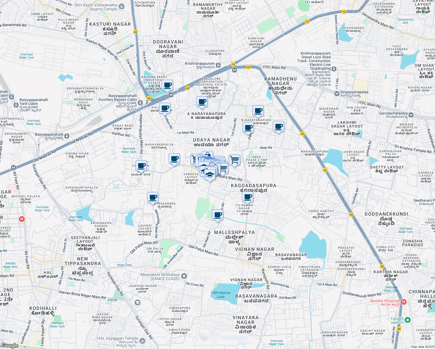 map of restaurants, bars, coffee shops, grocery stores, and more near #20,opp. 6th cross,Delphina complex, 2nd floor,'above snap fitness' Kaggadasapura Main Rd in Bangalore