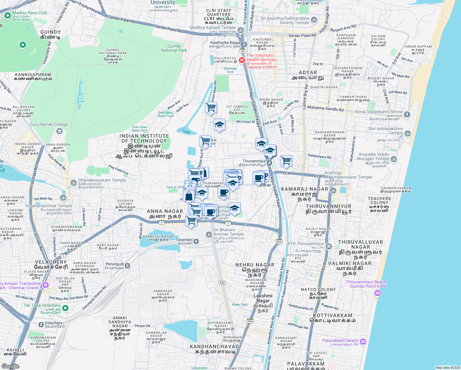map of restaurants, bars, coffee shops, grocery stores, and more near in Chennai