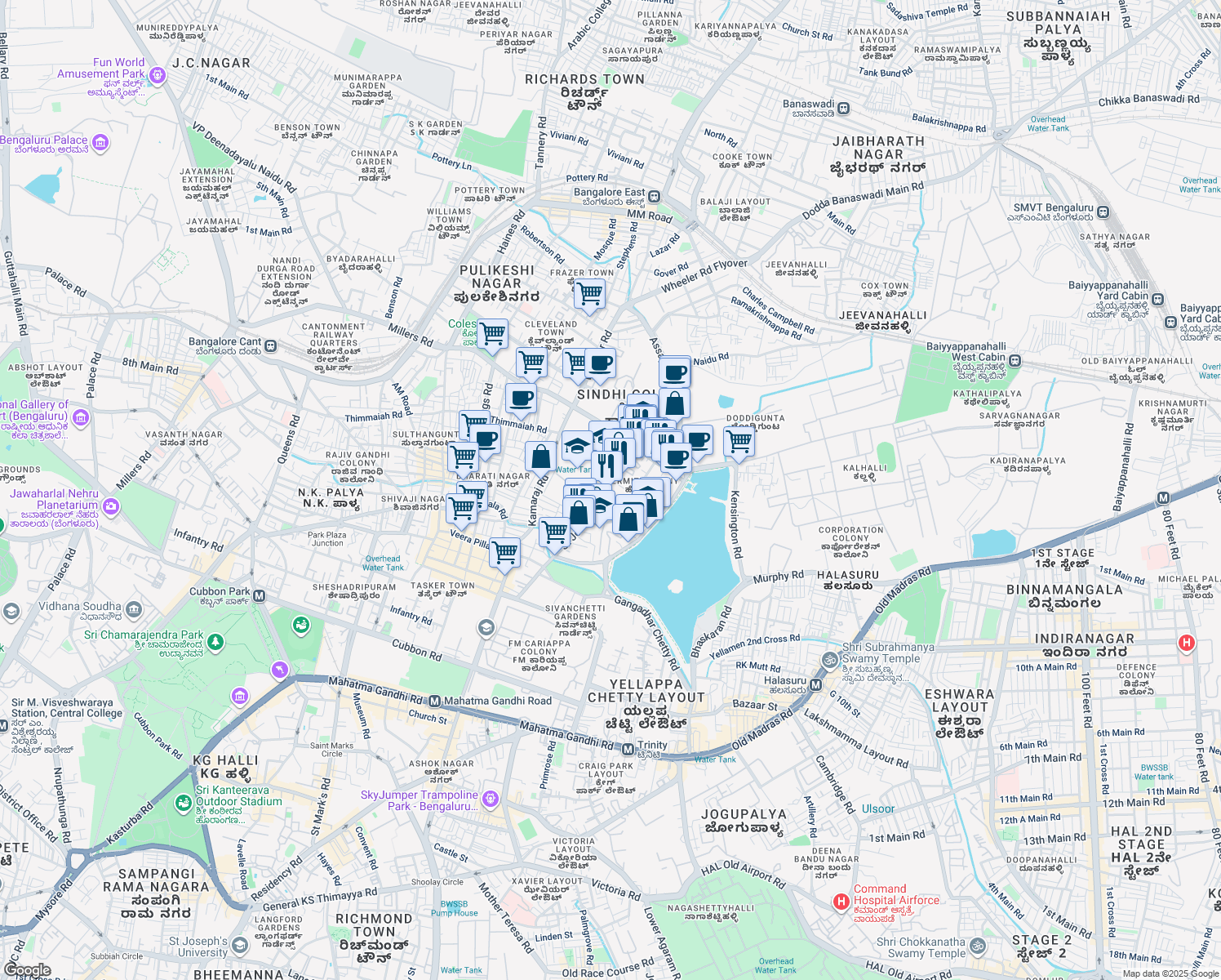 map of restaurants, bars, coffee shops, grocery stores, and more near 6 Saint Johns Road in Bengaluru