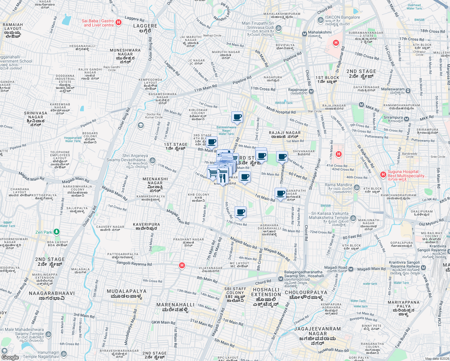 map of restaurants, bars, coffee shops, grocery stores, and more near 457 2nd Cross Road in Bengaluru