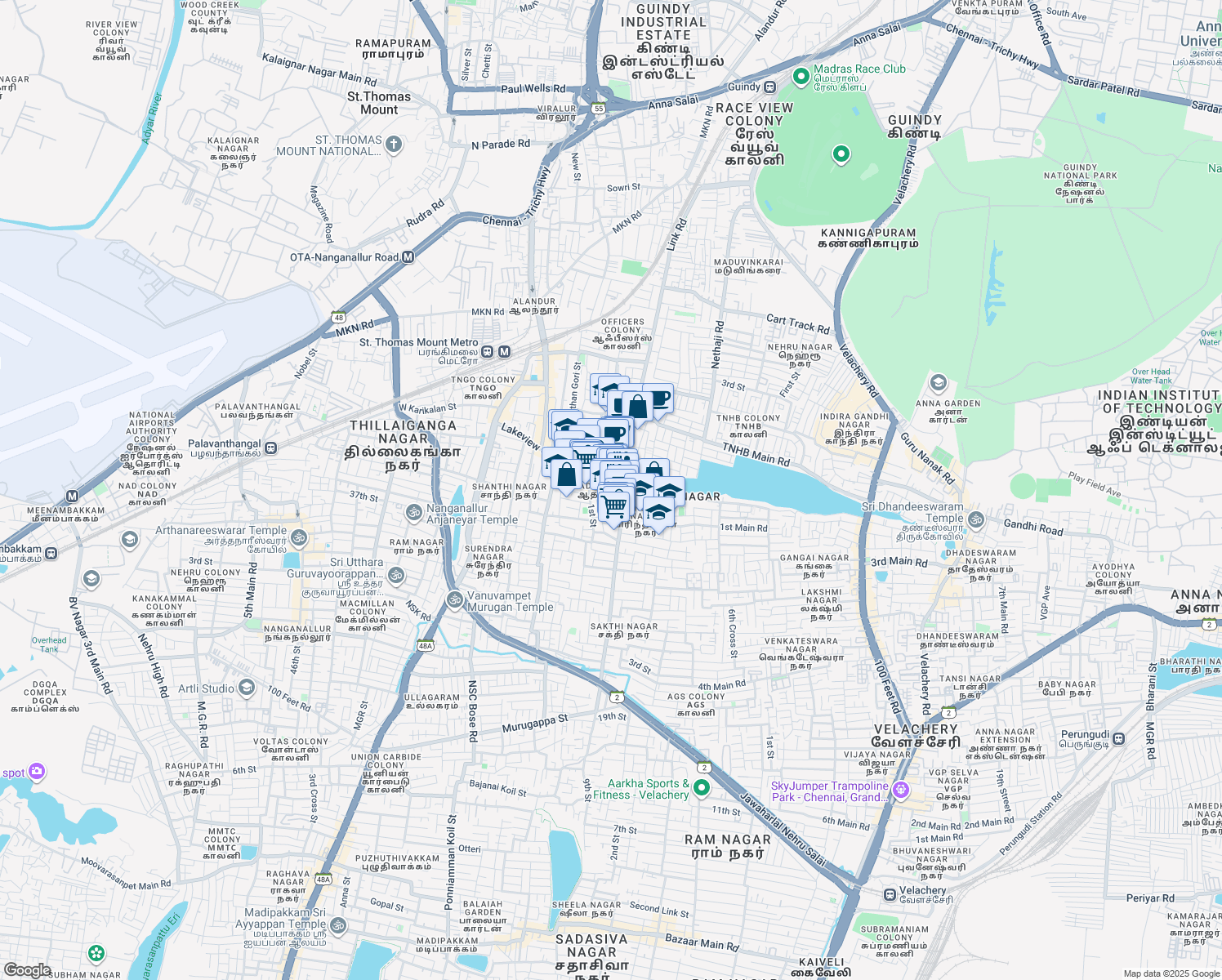 map of restaurants, bars, coffee shops, grocery stores, and more near 44 New Colony 2nd Extension Street in Chennai