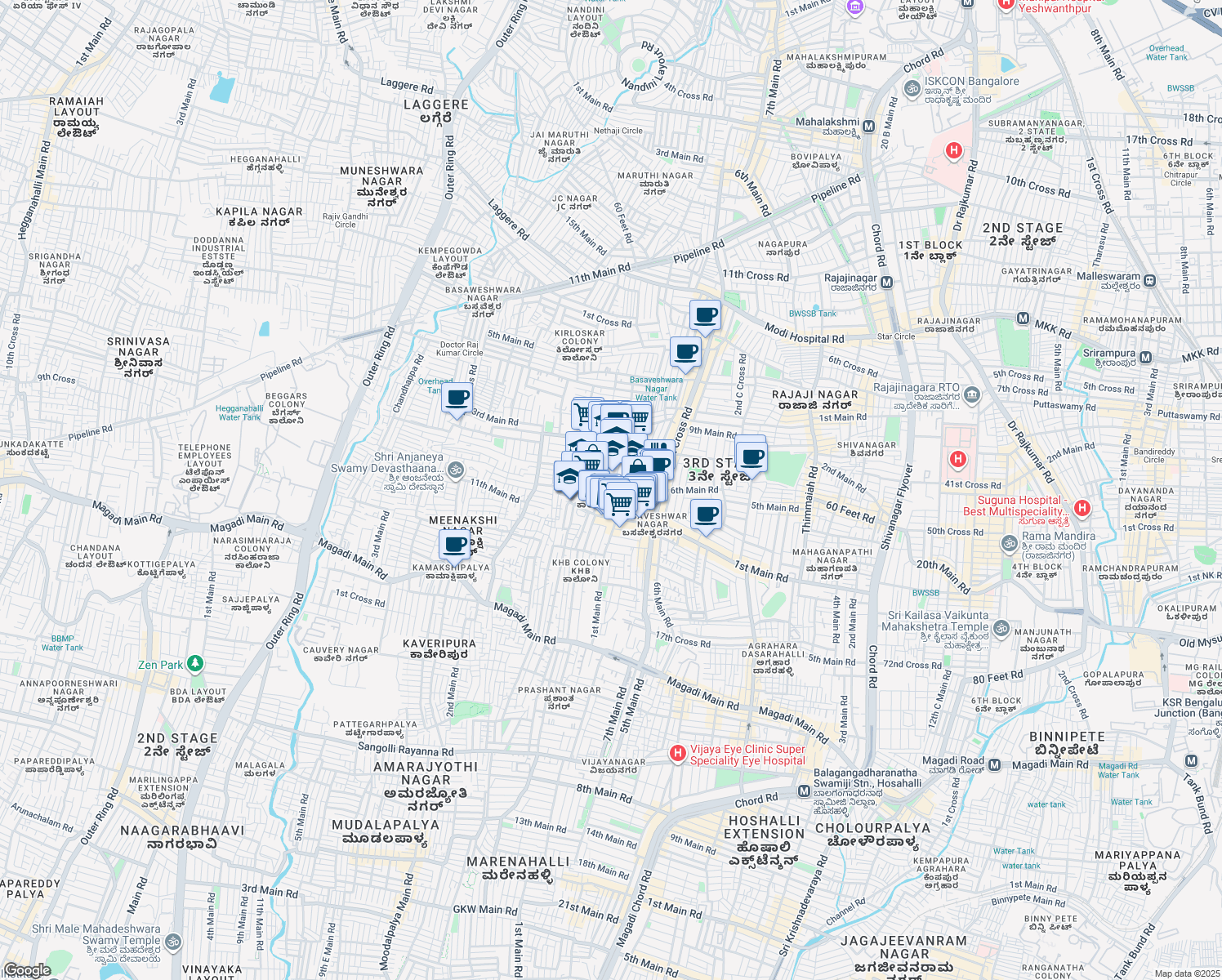 map of restaurants, bars, coffee shops, grocery stores, and more near 212 1st G Cross Road in Bengaluru