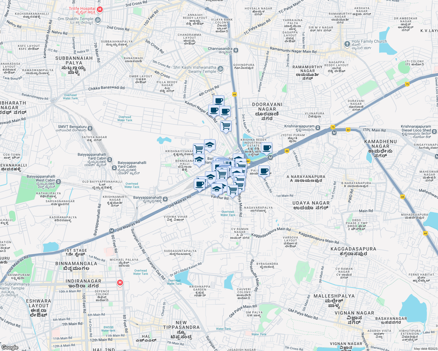 map of restaurants, bars, coffee shops, grocery stores, and more near 3 Swami Vivekananda Road in Bengaluru
