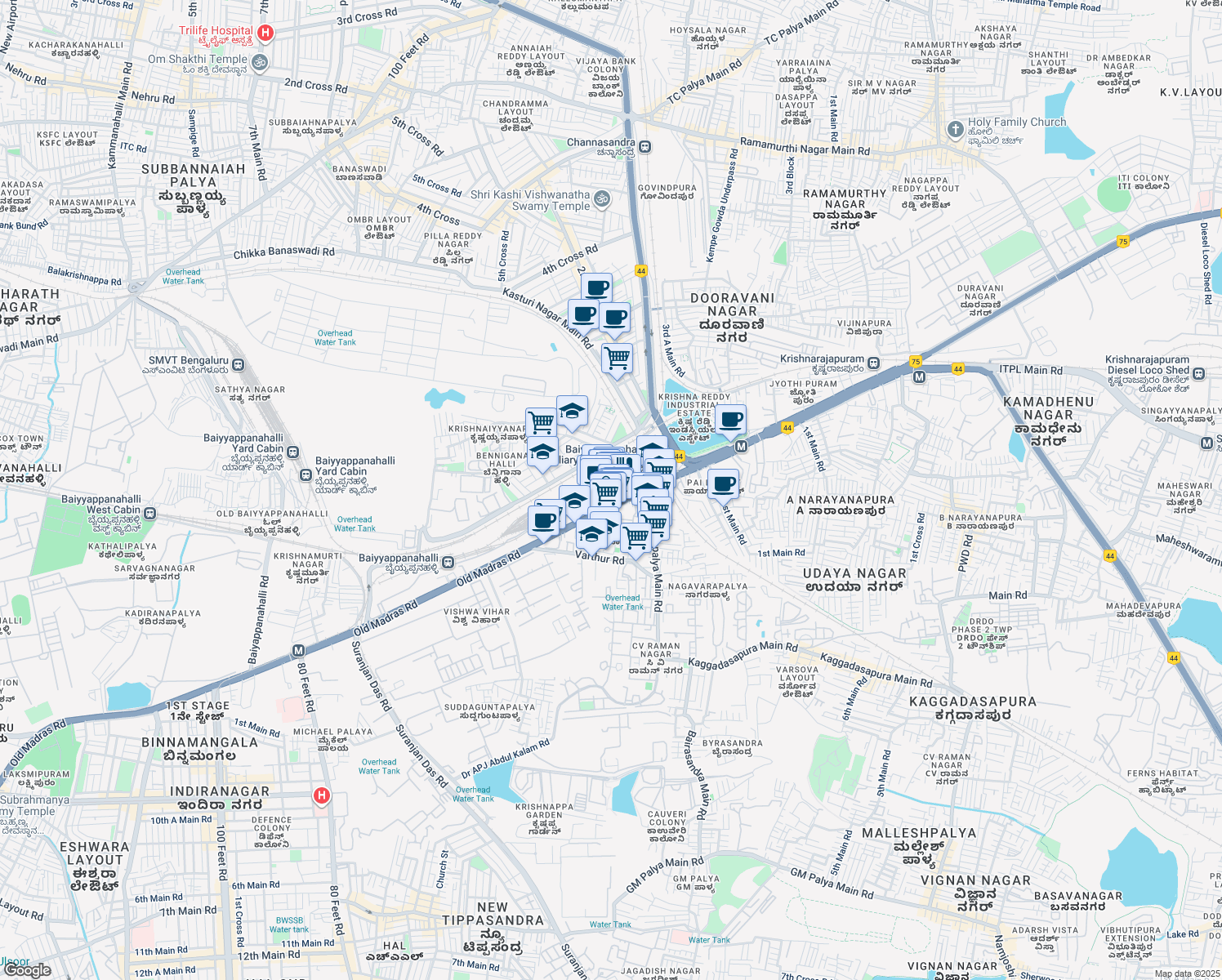 map of restaurants, bars, coffee shops, grocery stores, and more near 3 Swami Vivekananda Road in Bengaluru