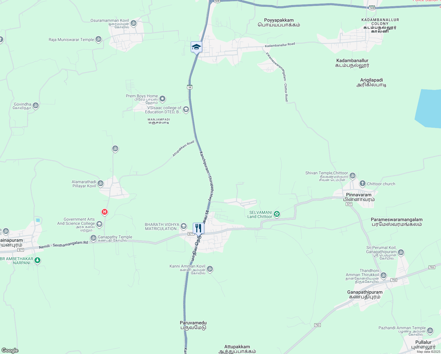 map of restaurants, bars, coffee shops, grocery stores, and more near in Illuppaithandalam