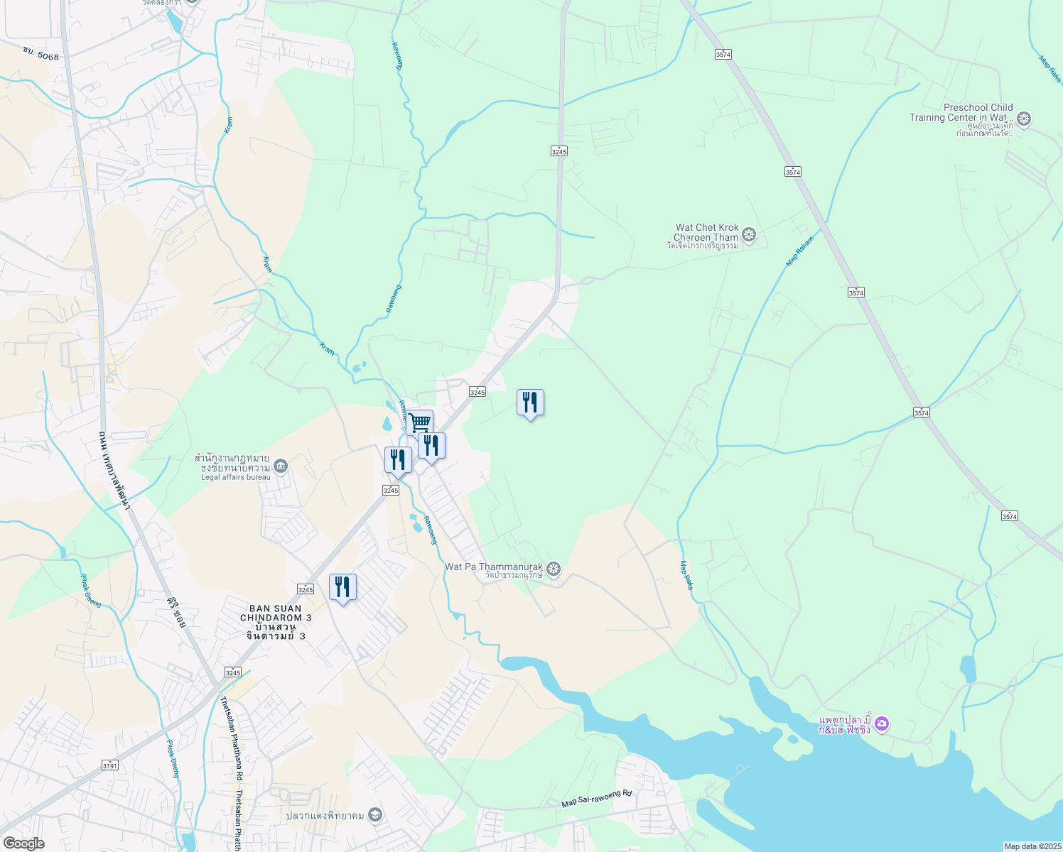 map of restaurants, bars, coffee shops, grocery stores, and more near 3191 in Tambon Pluak Daeng