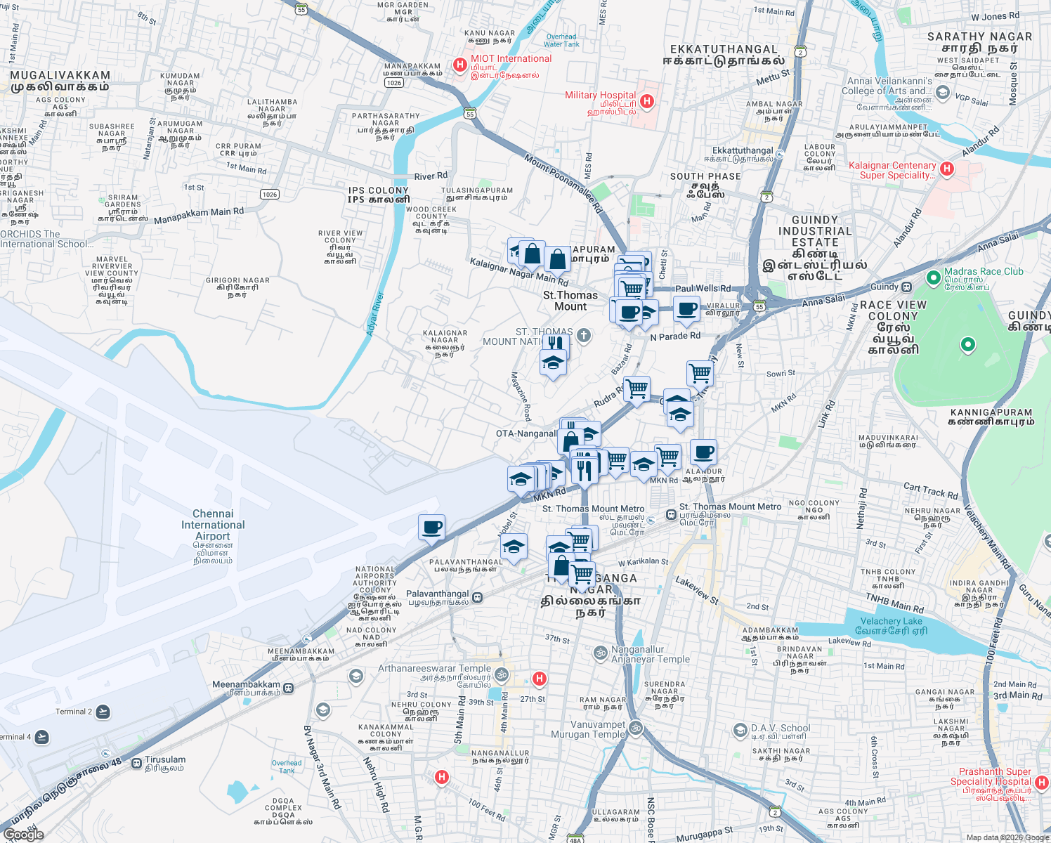 map of restaurants, bars, coffee shops, grocery stores, and more near 18/2 VOC स्ट्रीट in Chennai