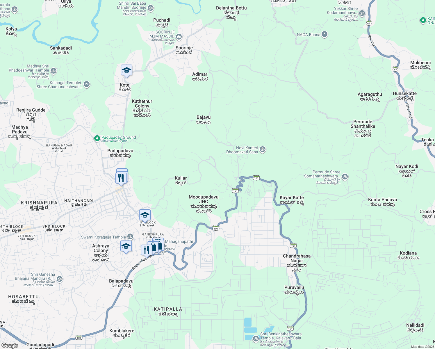map of restaurants, bars, coffee shops, grocery stores, and more near in Dakshina Kannada