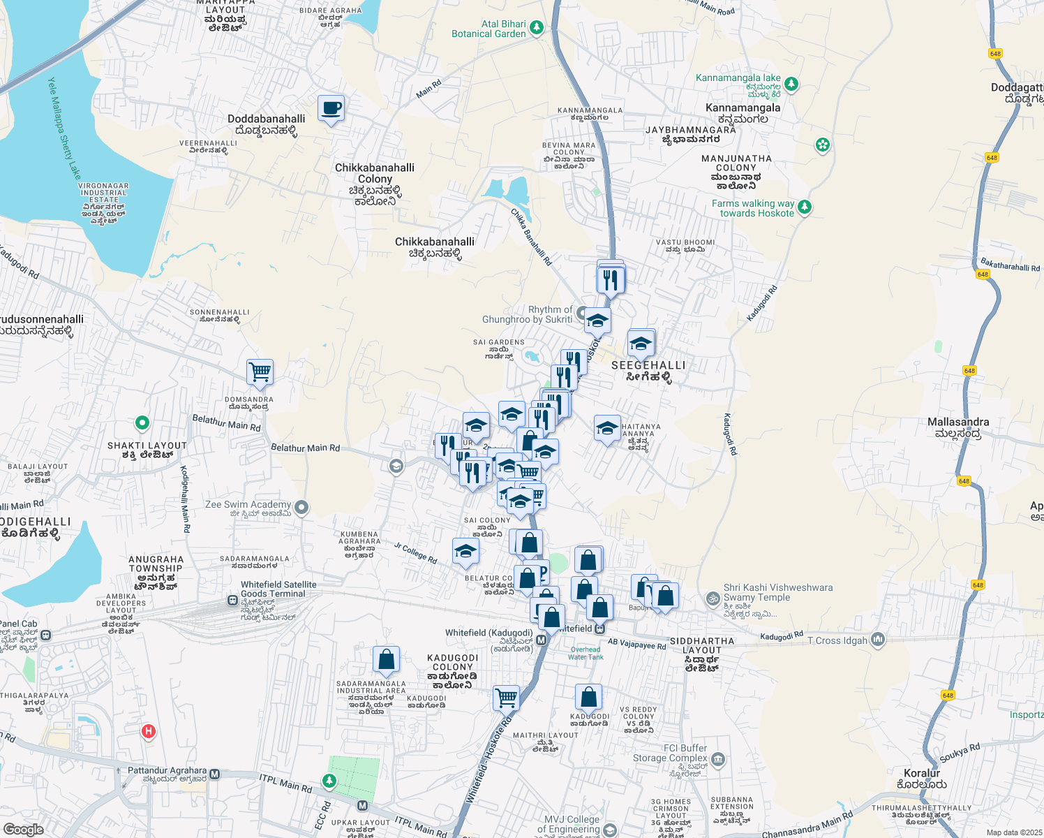 map of restaurants, bars, coffee shops, grocery stores, and more near in Bengaluru