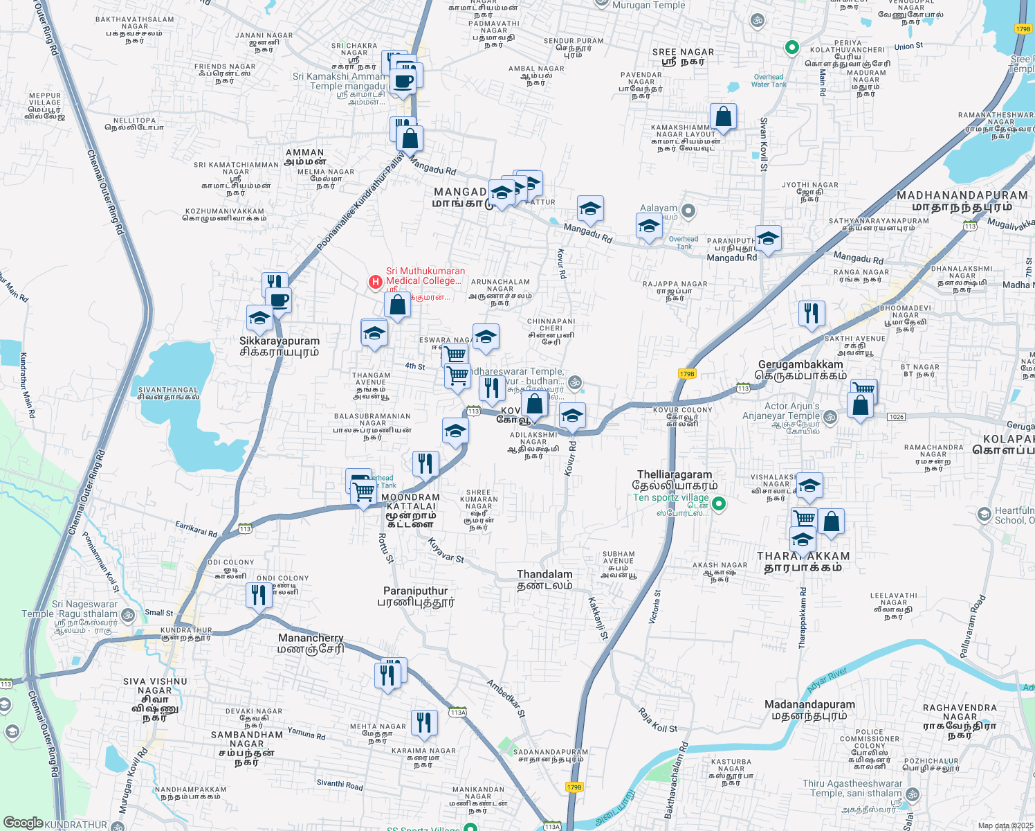 map of restaurants, bars, coffee shops, grocery stores, and more near in Chennai
