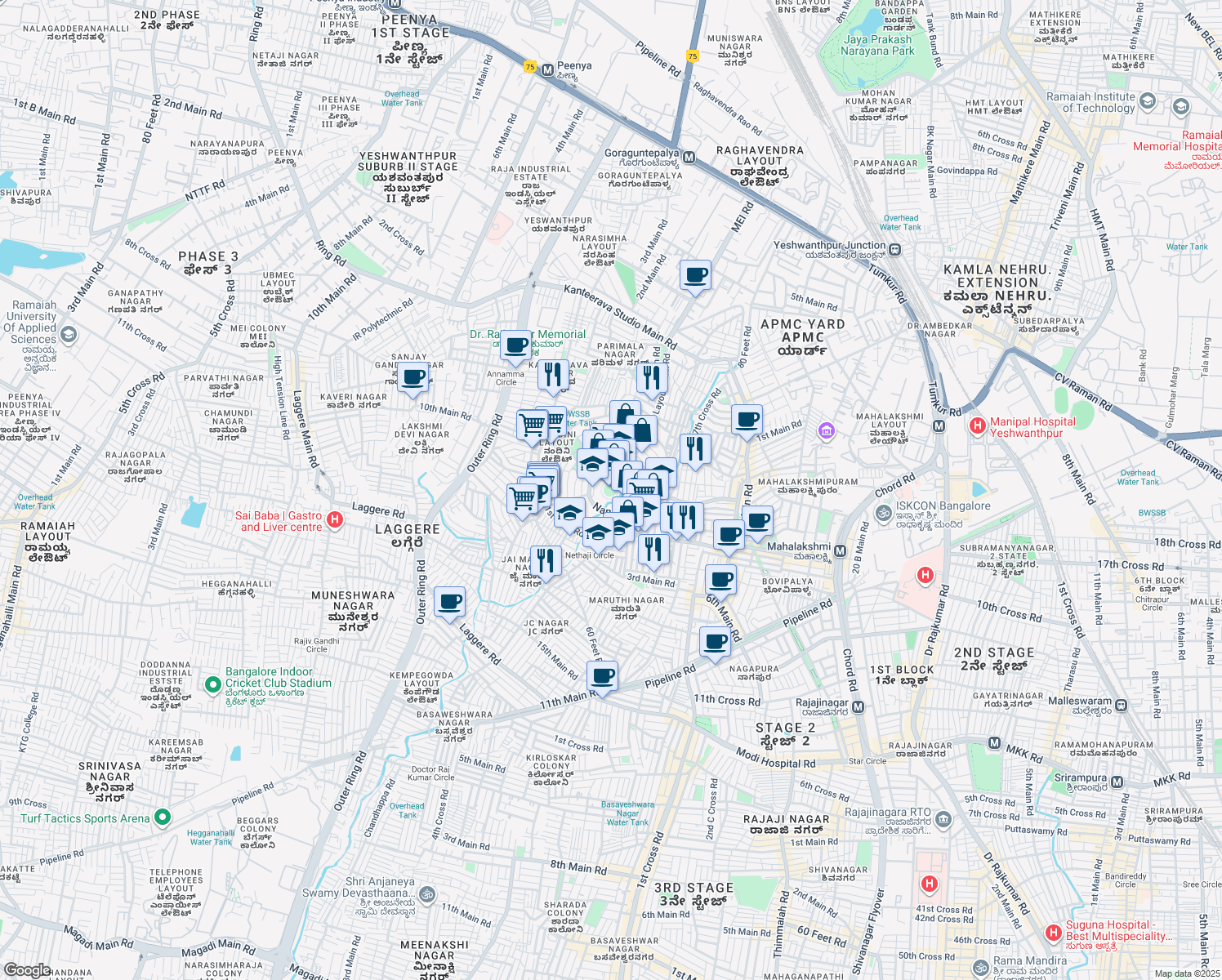 map of restaurants, bars, coffee shops, grocery stores, and more near Central Park Circle Nandini Layout in Bangalore