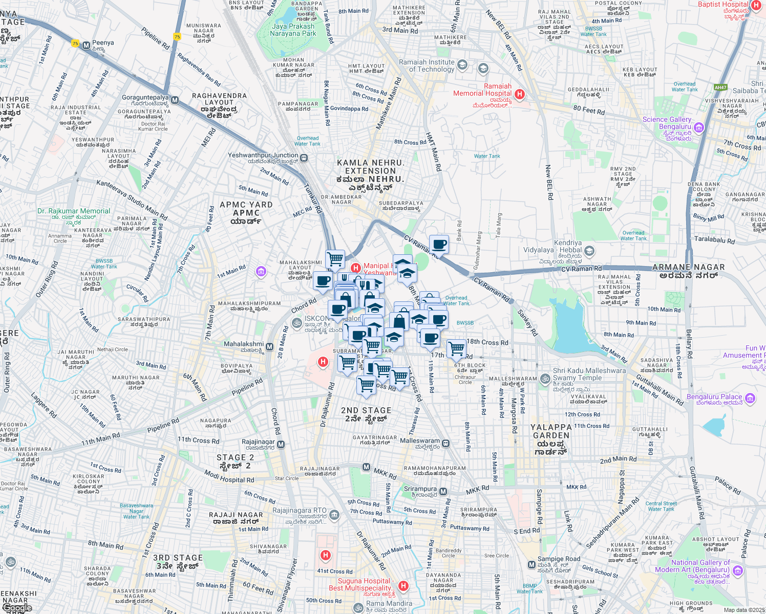 map of restaurants, bars, coffee shops, grocery stores, and more near 26/1 Doctor Rajkumar Road in Bengaluru