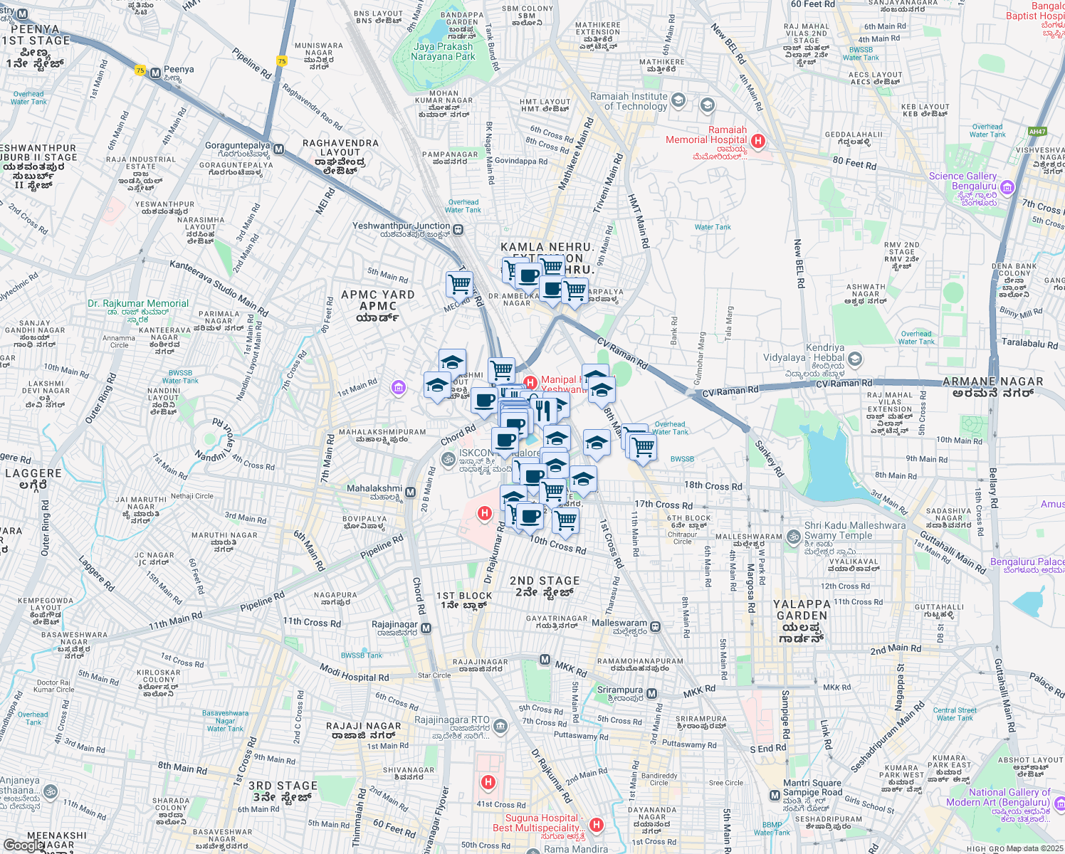 map of restaurants, bars, coffee shops, grocery stores, and more near 26/1 Doctor Rajkumar Road in Bengaluru