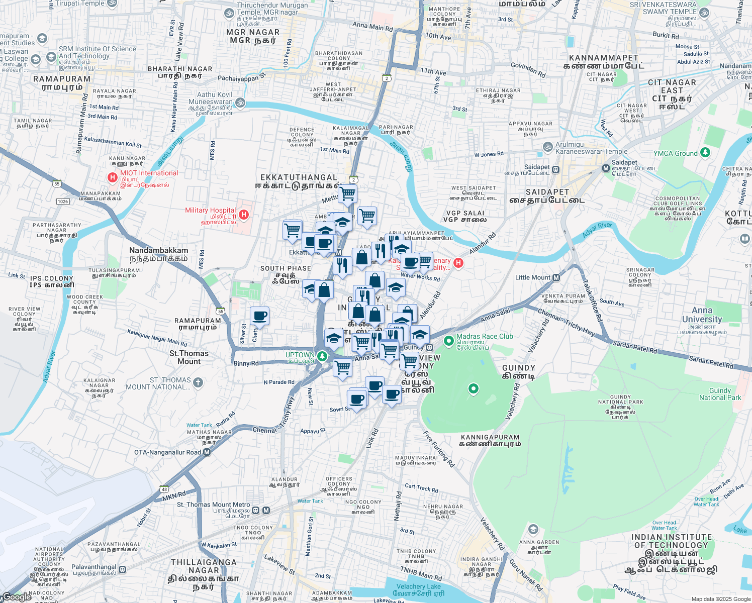 map of restaurants, bars, coffee shops, grocery stores, and more near 30th Street in Chennai