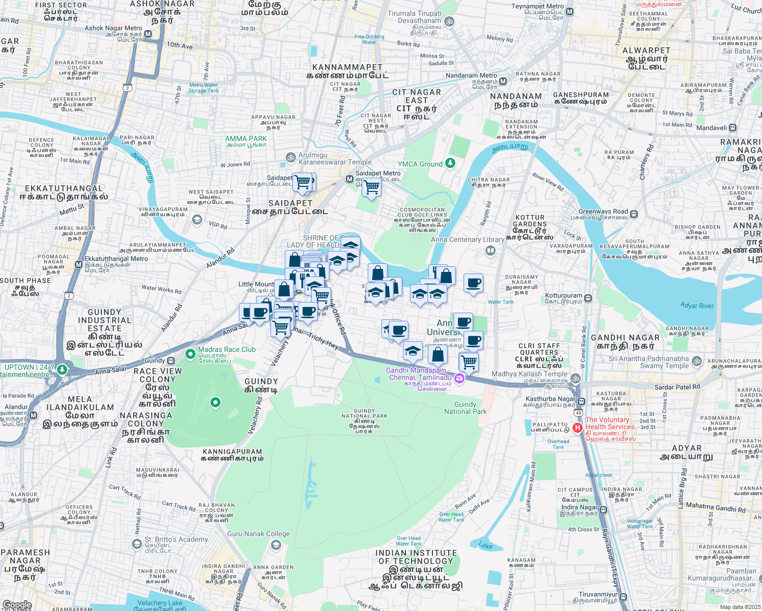 map of restaurants, bars, coffee shops, grocery stores, and more near in Chennai