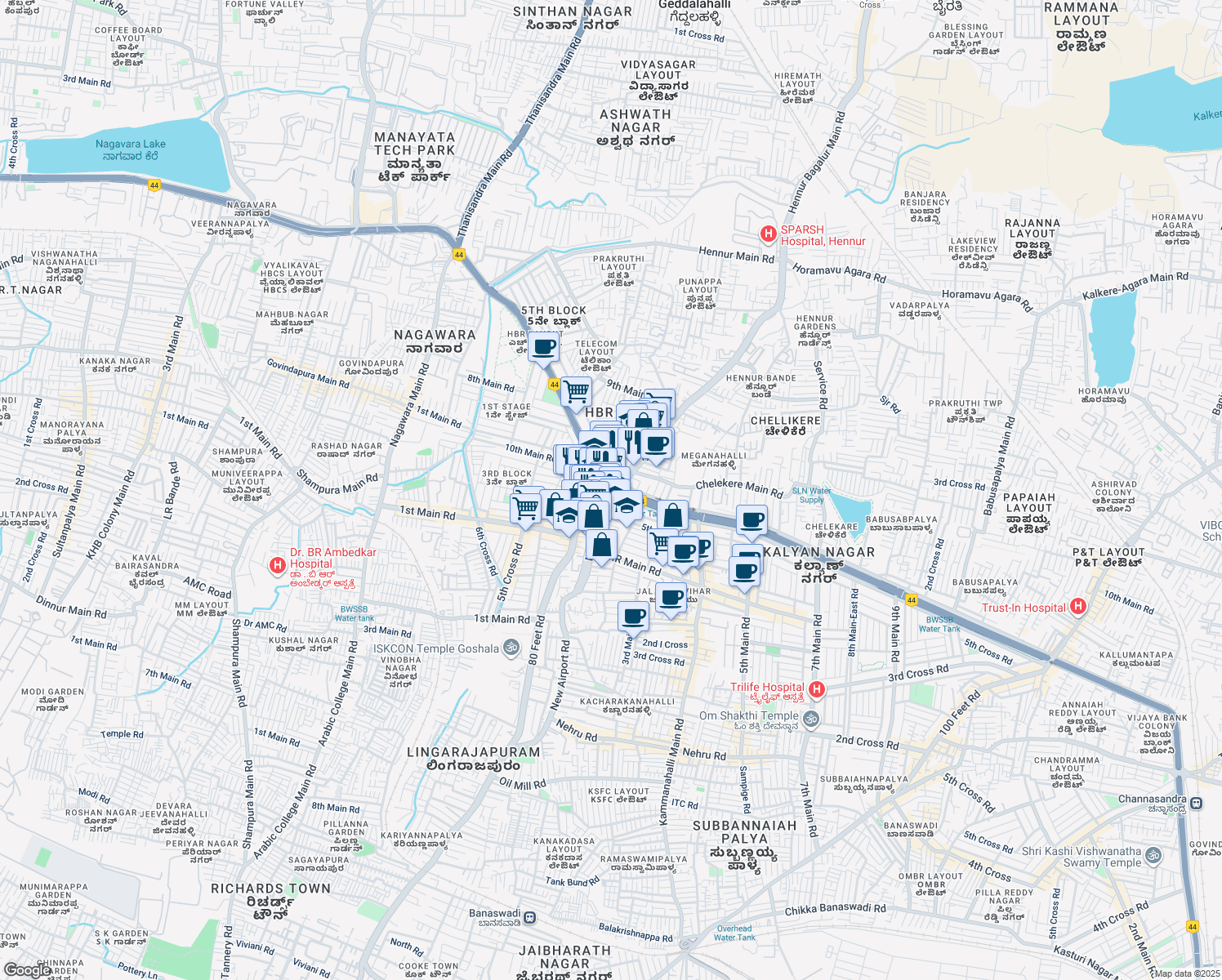 map of restaurants, bars, coffee shops, grocery stores, and more near Dr Puneeth Rajkumar Road in Bengaluru