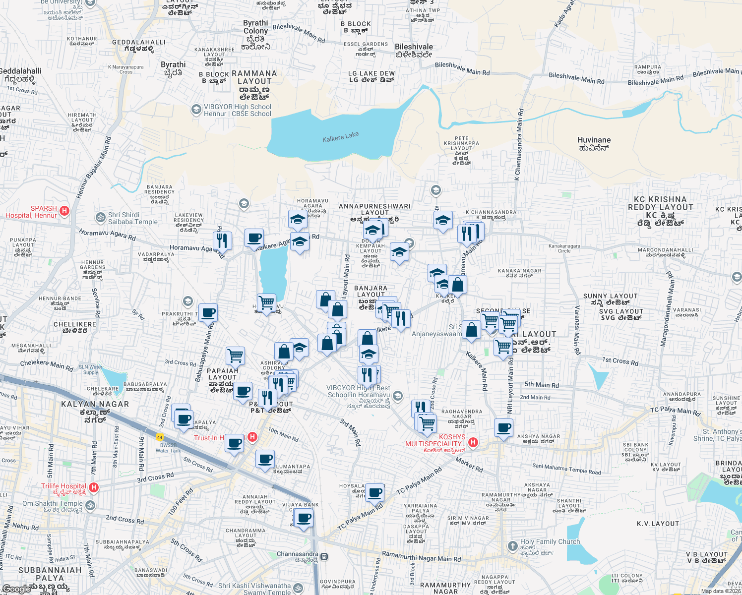 map of restaurants, bars, coffee shops, grocery stores, and more near in Bengaluru