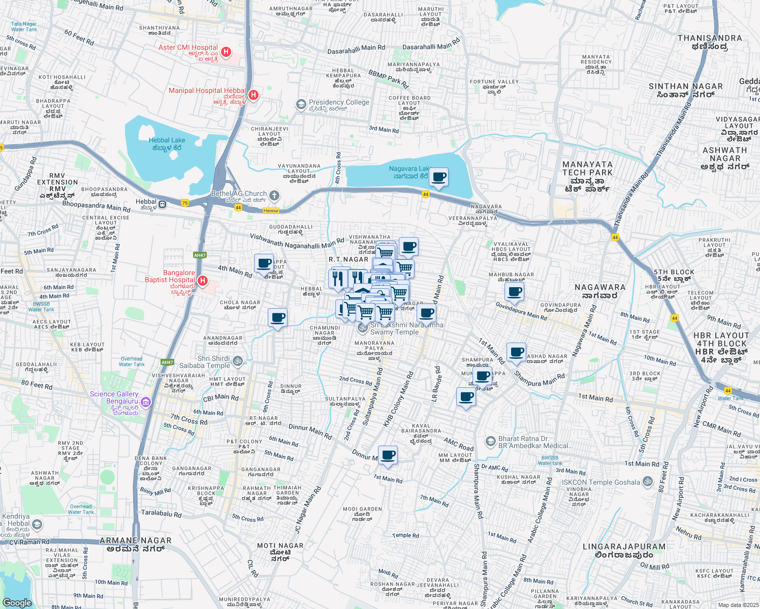 map of restaurants, bars, coffee shops, grocery stores, and more near 372 6th Main Road in Bengaluru