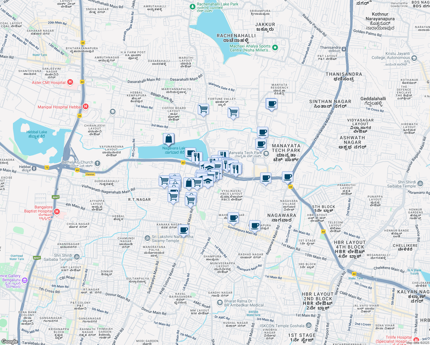 map of restaurants, bars, coffee shops, grocery stores, and more near 514 Outer Ring Road in Bengaluru