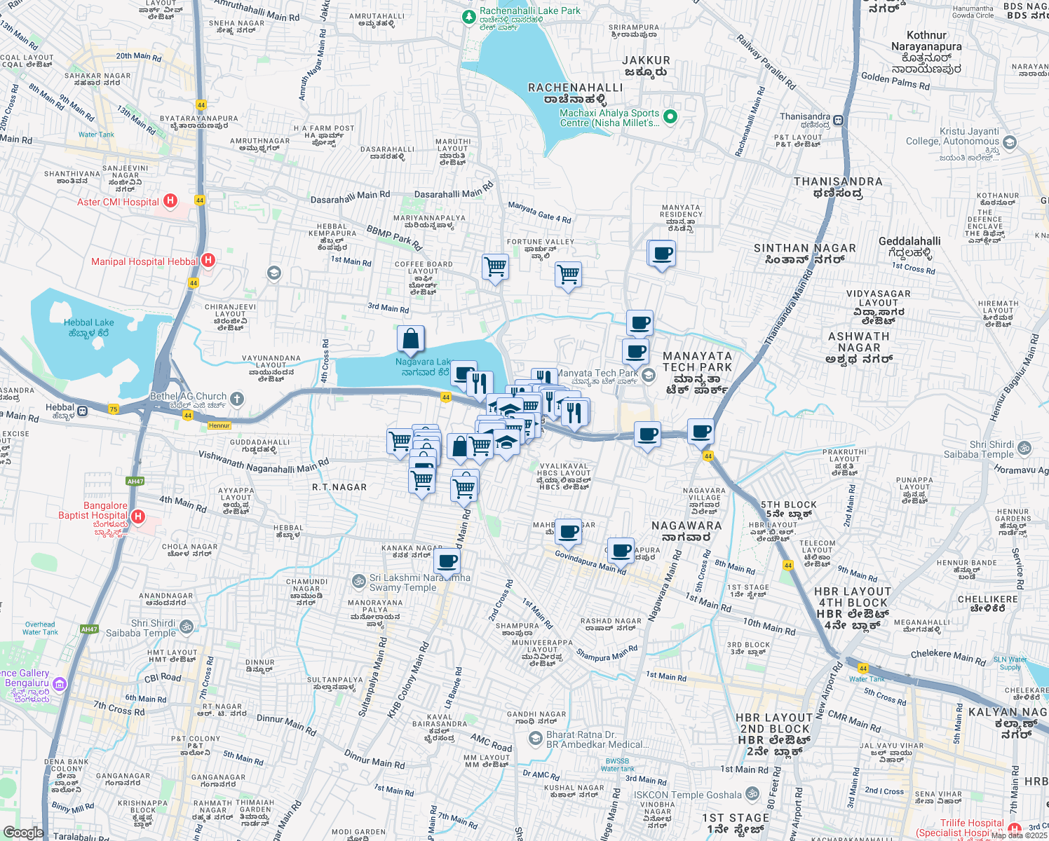 map of restaurants, bars, coffee shops, grocery stores, and more near 514 Outer Ring Road in Bengaluru