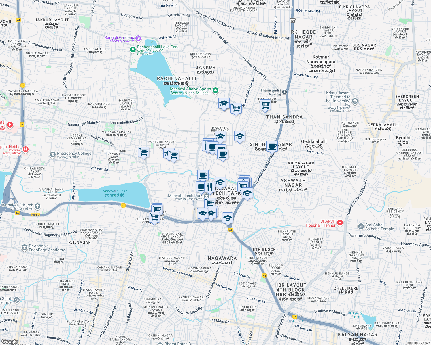 map of restaurants, bars, coffee shops, grocery stores, and more near Outer Ring Road in Bengaluru