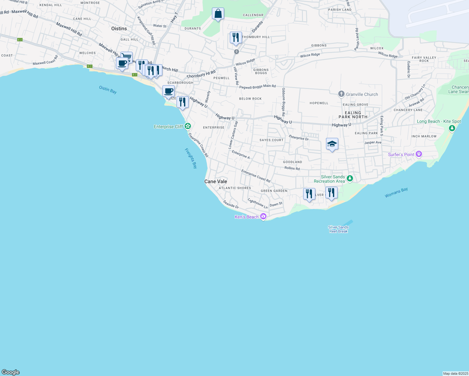 map of restaurants, bars, coffee shops, grocery stores, and more near in 