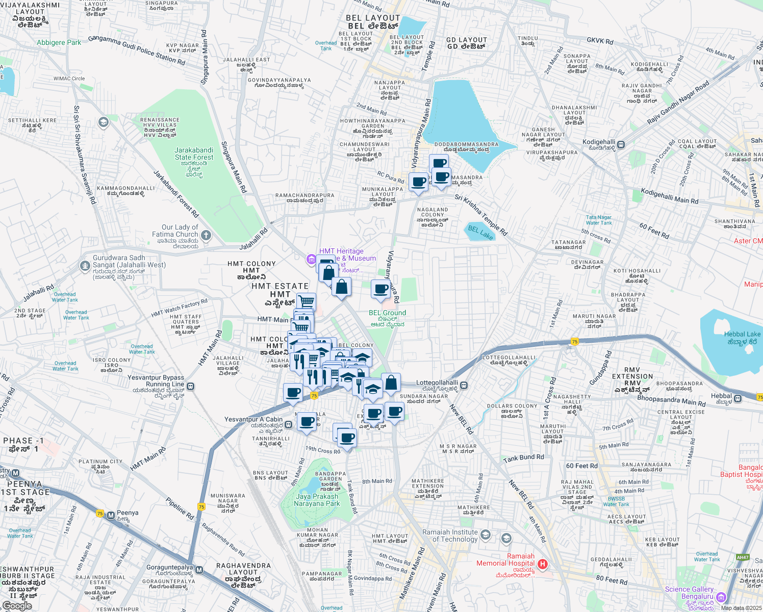 map of restaurants, bars, coffee shops, grocery stores, and more near in Bengaluru