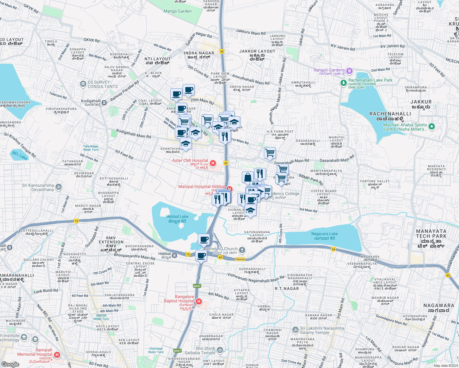 map of restaurants, bars, coffee shops, grocery stores, and more near Tadipatri - Bangalore Road in Bengaluru