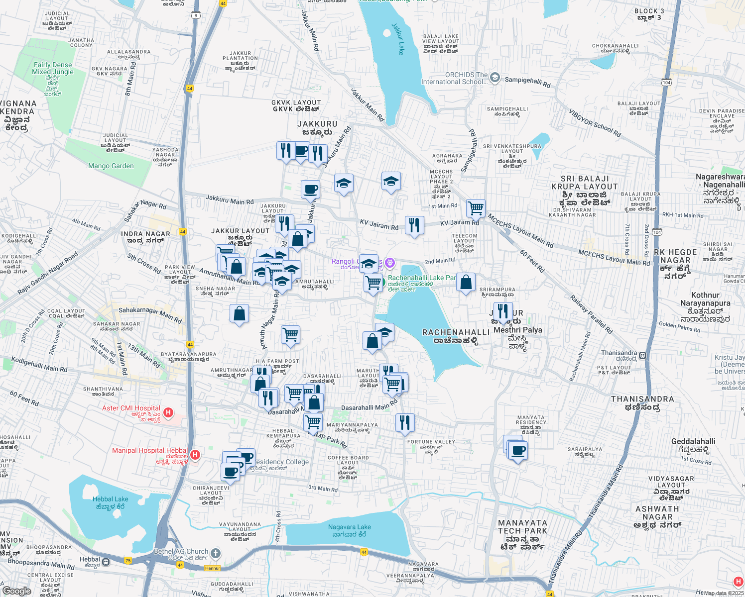 map of restaurants, bars, coffee shops, grocery stores, and more near in Bengaluru
