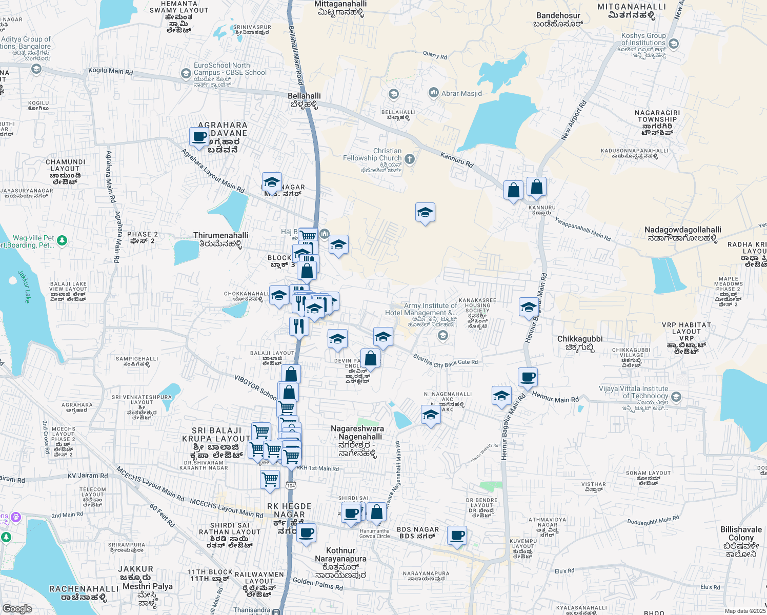 map of restaurants, bars, coffee shops, grocery stores, and more near in Bengaluru