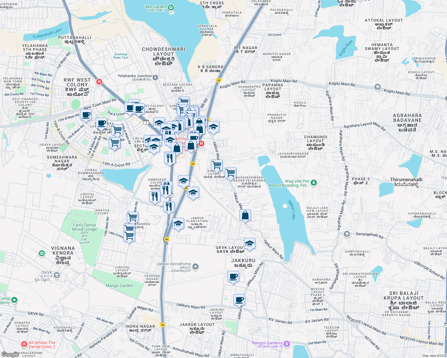 map of restaurants, bars, coffee shops, grocery stores, and more near in Bengaluru