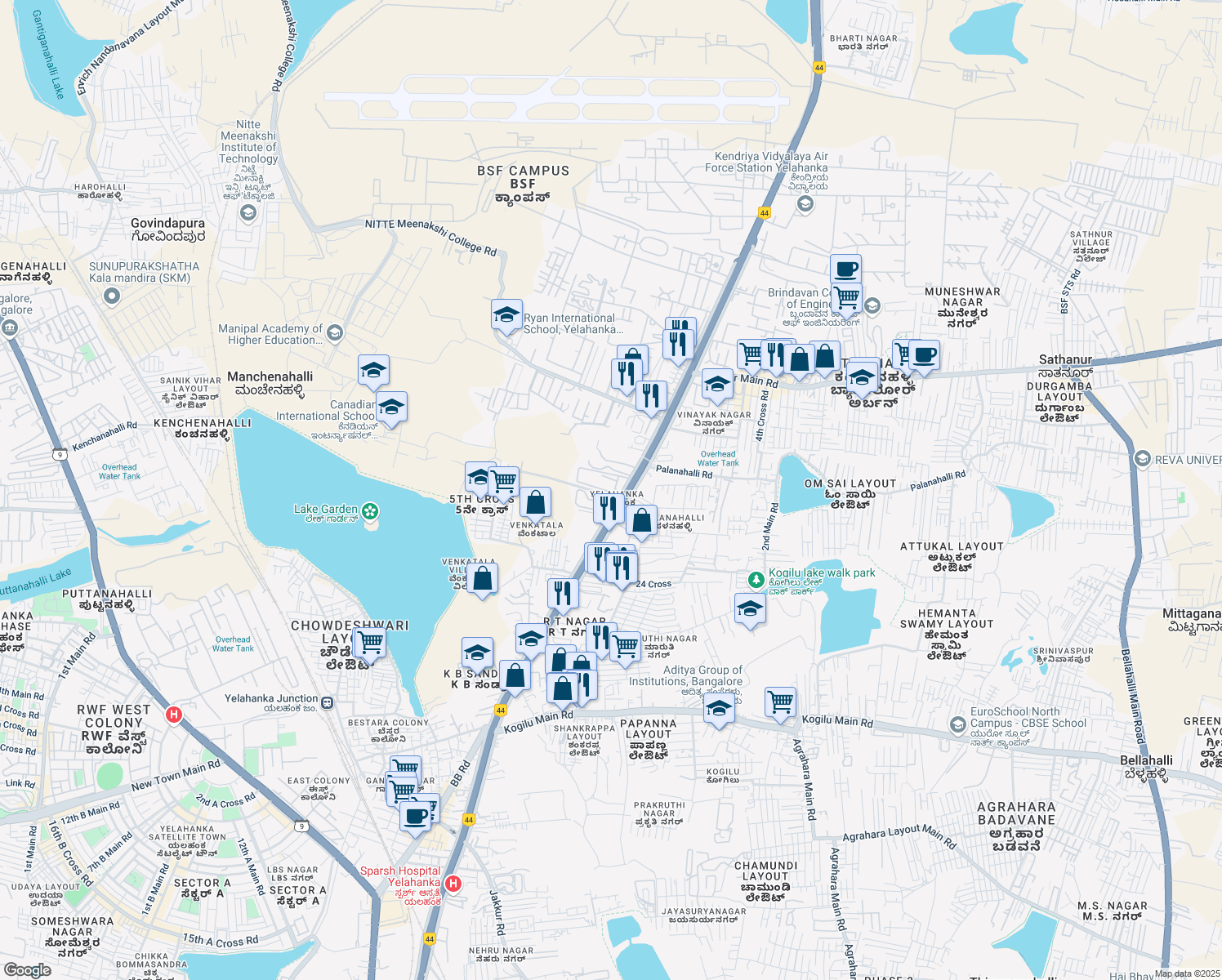 map of restaurants, bars, coffee shops, grocery stores, and more near in Bengaluru