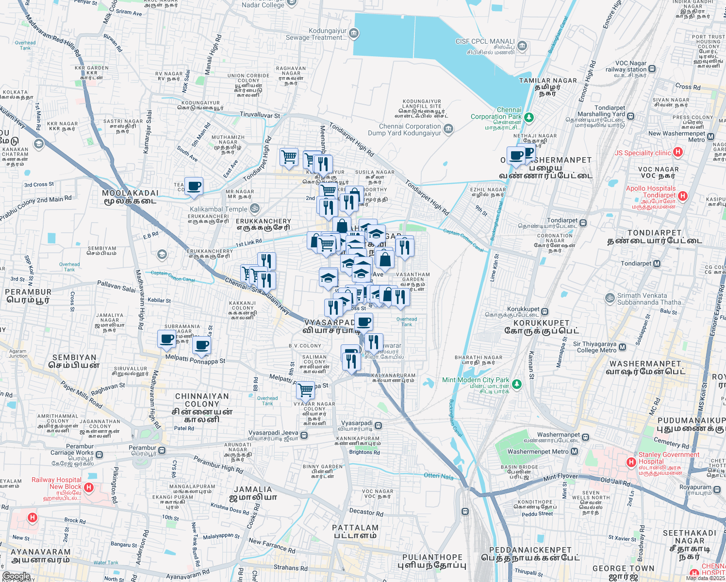 map of restaurants, bars, coffee shops, grocery stores, and more near 6th Cross Road in Chennai