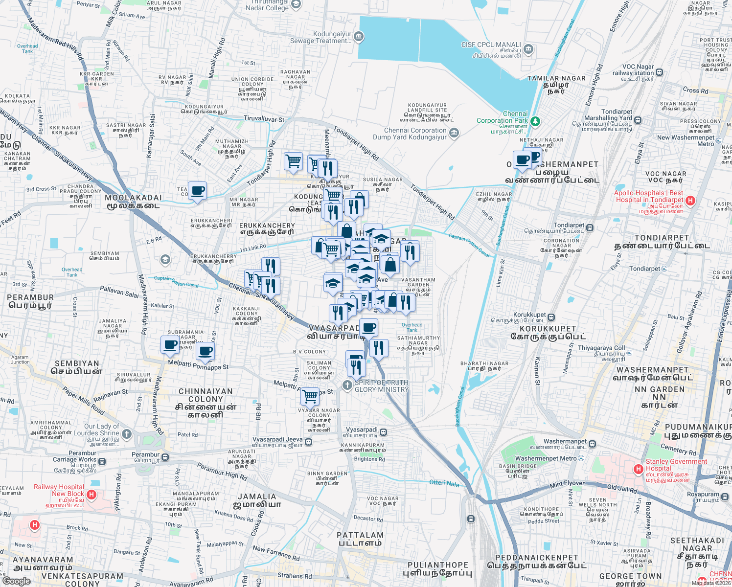 map of restaurants, bars, coffee shops, grocery stores, and more near in Chennai