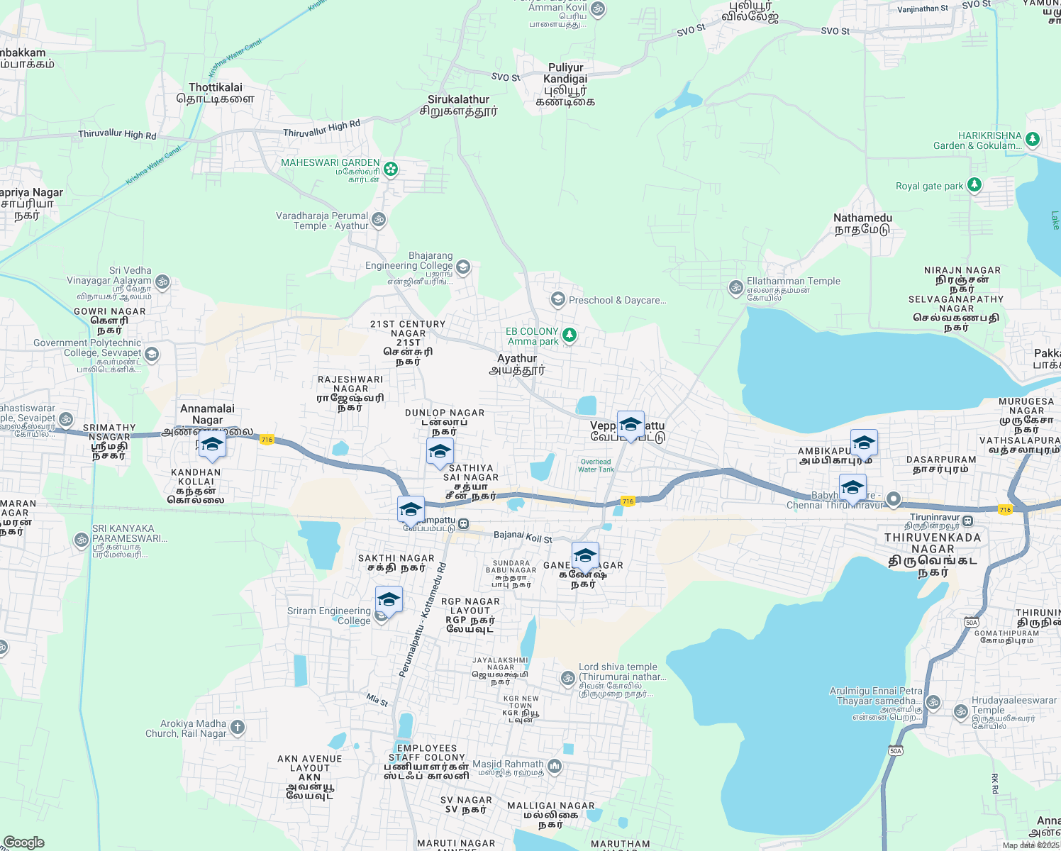 map of restaurants, bars, coffee shops, grocery stores, and more near Vinayagapuram Road in Veppambaattu